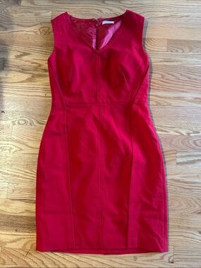 Calvin Klein Red Sleeveless Sheath Midi Dress